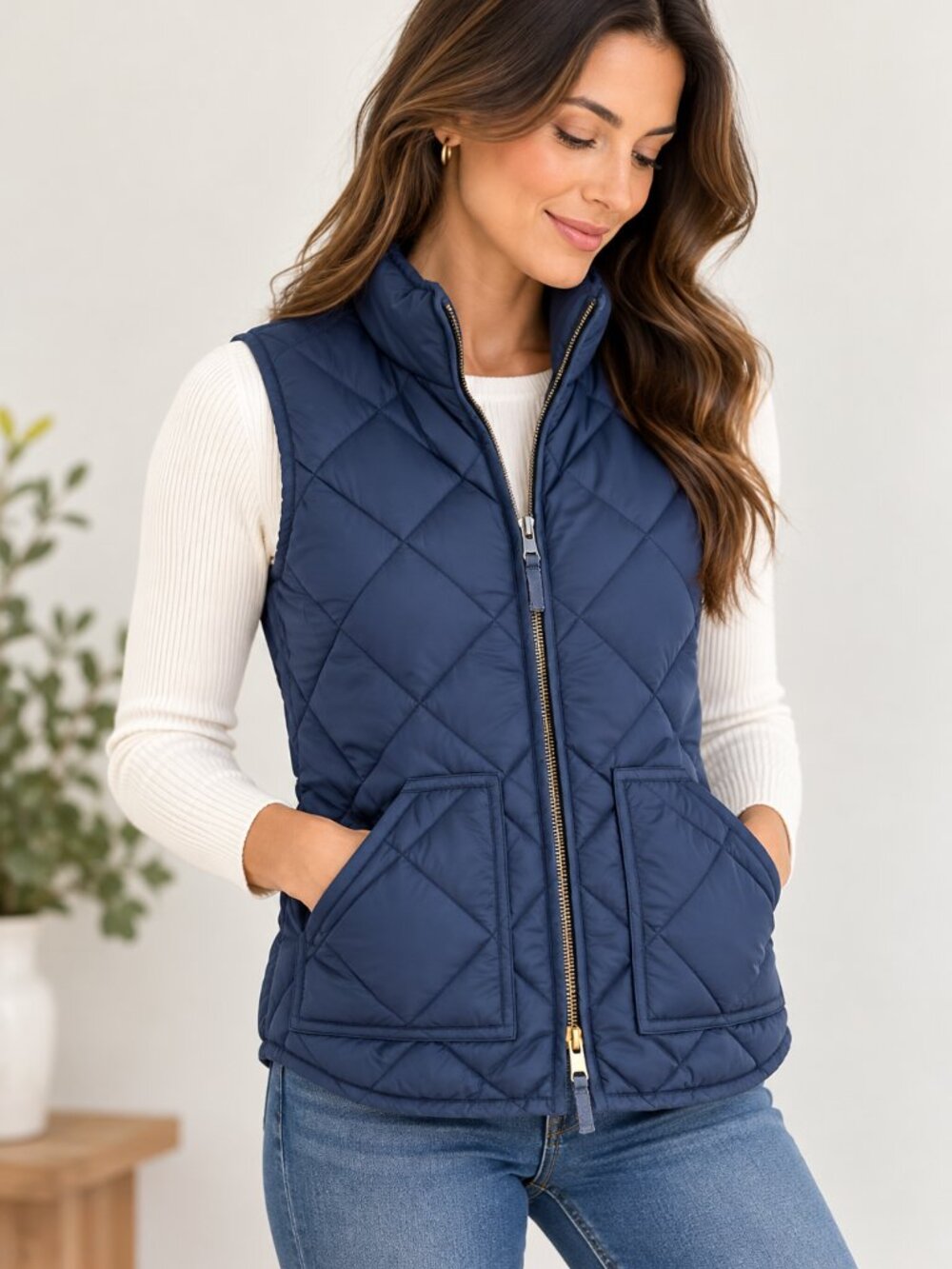 J.Crew Excursion Quilted Down Puffer Vest Navy Blue Size XS